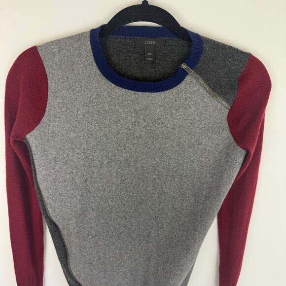 J.Crew Womens Asymmetrical Side Zip Wool Blend Color Block Grey/Red Sweater XXS - Picture 3 of 10